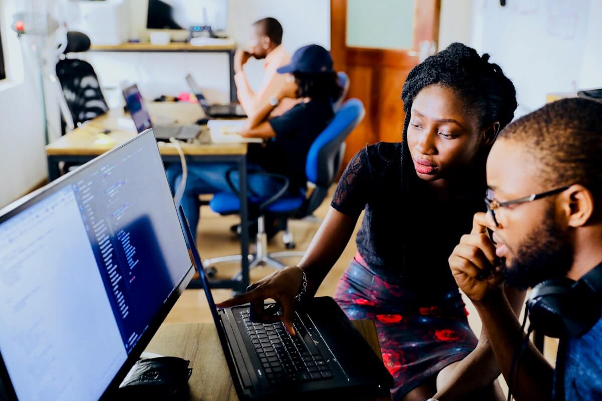Technical support engineers in office